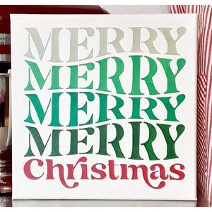 Retro Style Merry Christmas Painted Canvas Sign 12" Ombre Holiday Shelf Leaner